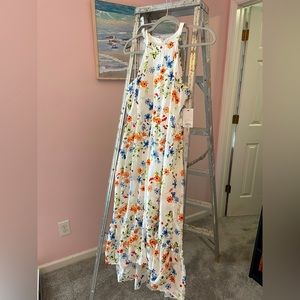 Elle sleeveless floral ruffle hi low dress